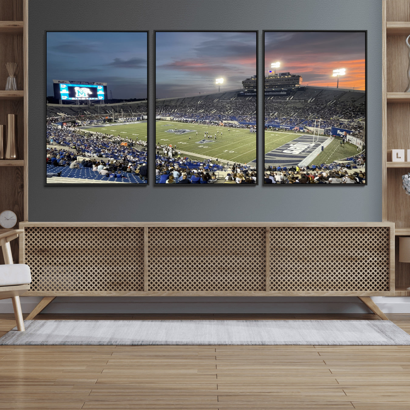 64409-MGV-FC-60X30-3P_Black-Memphis Tigers Football Team Print - Memphis Simmons Bank Liberty Stadium Wall Art Canvas Print