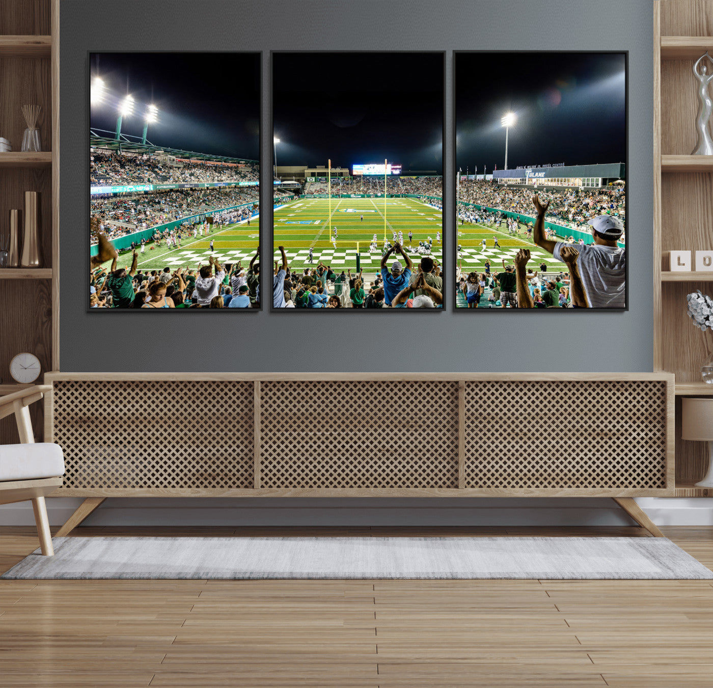 56448-MGV-FC-60X30-3P_Black-The Tulane University Green Wave Football Team Print - New Orleans Yulman Stadium Wall Art Canvas