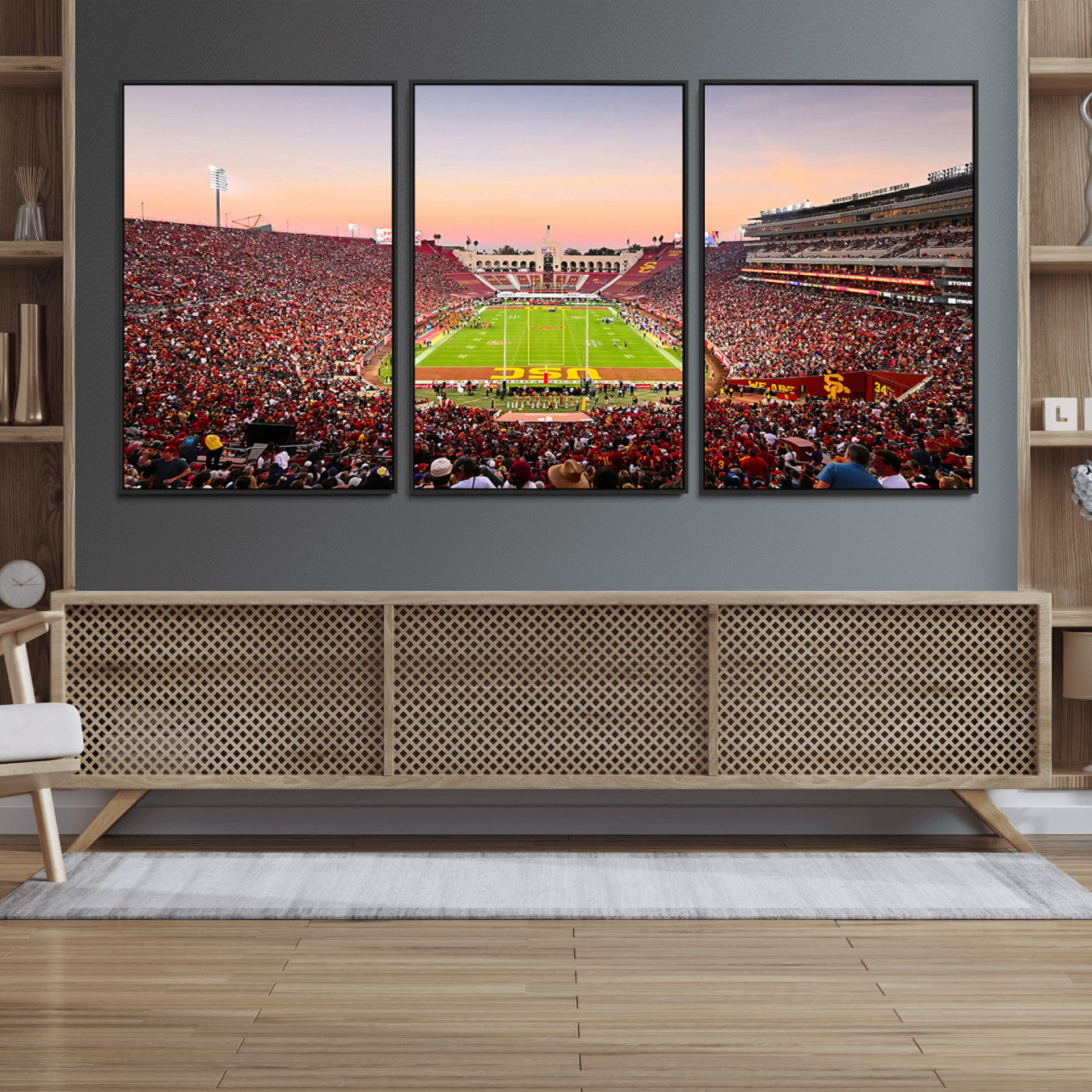 39904-MGV-FC-60X30-3P_Black-The University of Southern California USC Trojans Football Team Print - Los Angeles Memorial