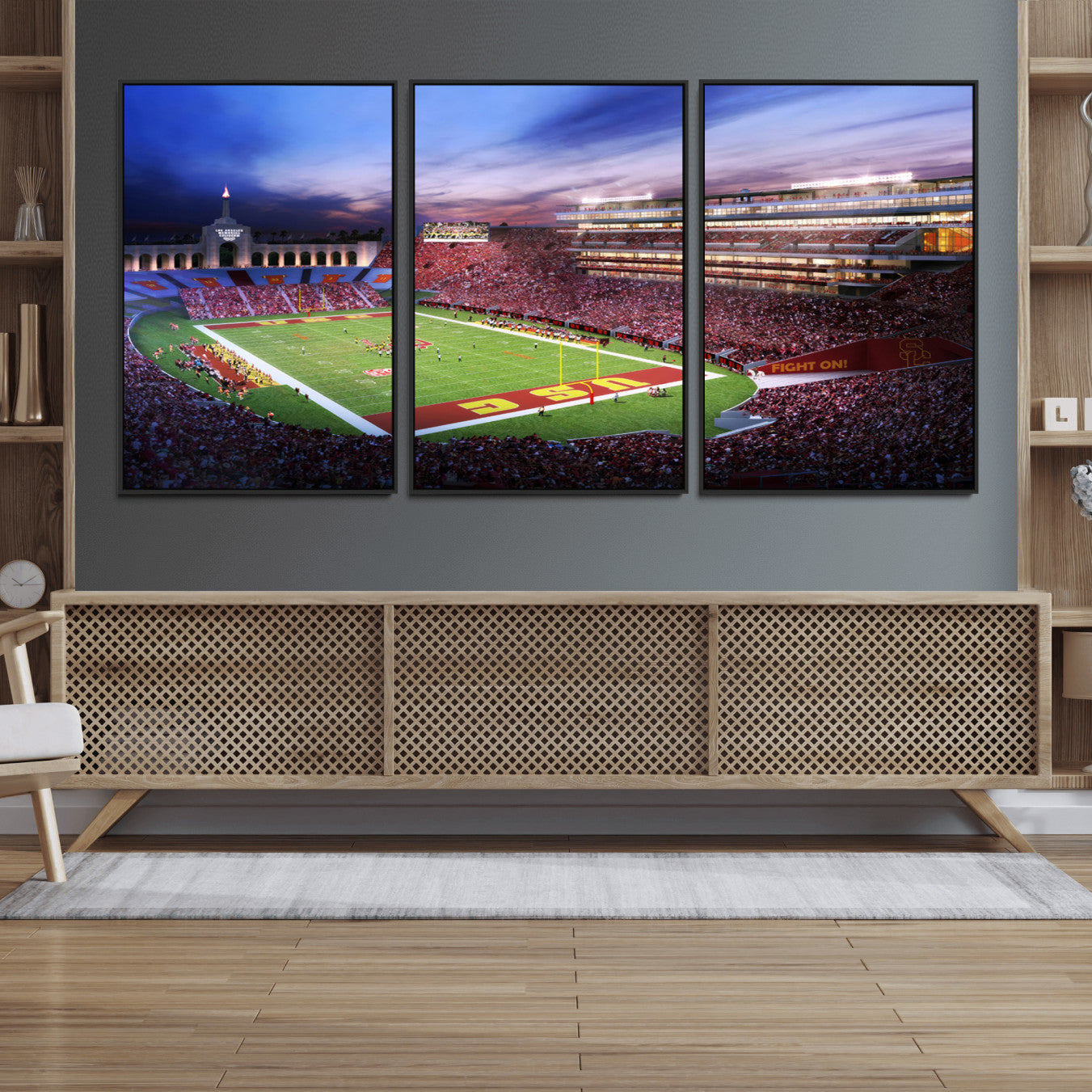 71879-MGV-FC-60X30-3P_Black-The University of Southern California USC Trojans Football Team Print - Los Angeles Memorial