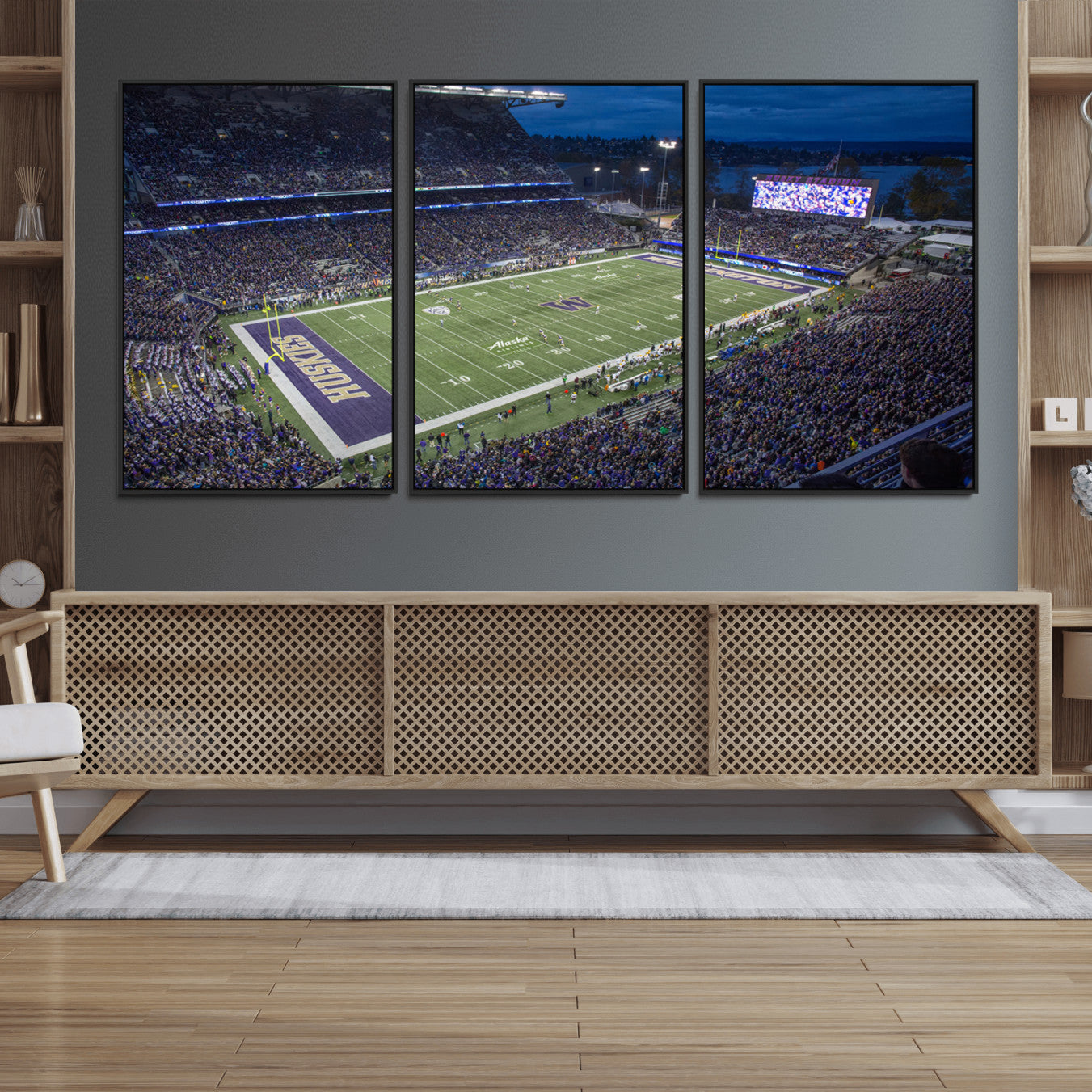 84780-MGV-FC-60X30-3P_Black-The University of Washington Huskies Football Team Print - Seattle Husky Stadium Wall Art Canvas