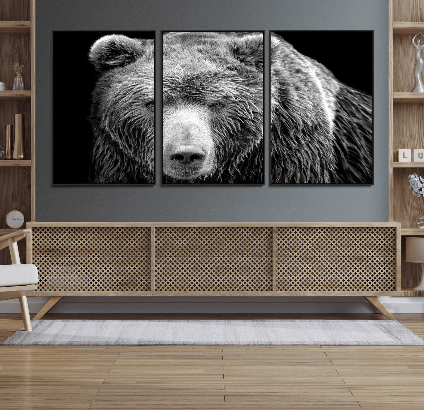 70851-MGV-FC-60X30-3P_Black-399 Grizzly Bear Canvas Print | Ready to Hang Wall Art | Rustic Farmhouse & Cabin Decor | Wildlife