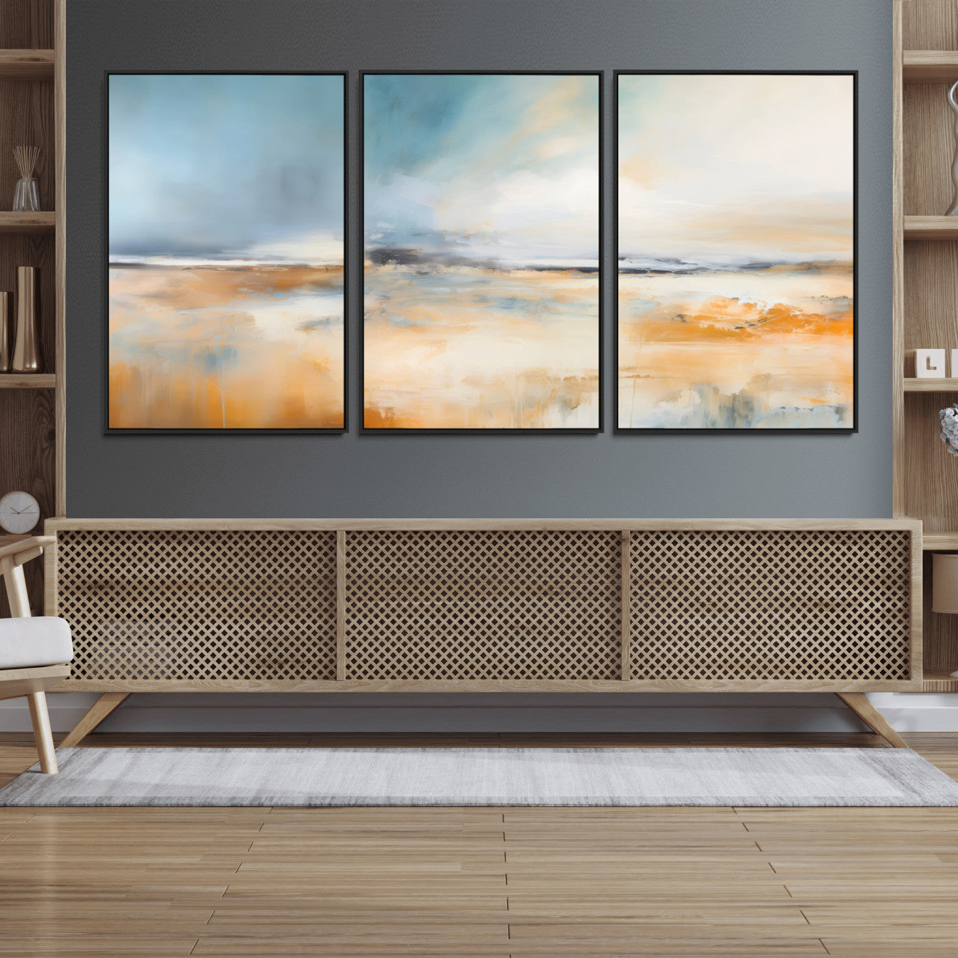 guzelmis-sharpen-MGV-FC-60X30-3P_Black-Abstract Landscape Wall Art Canvas Print - Warm Tones of Orange and Blue, Modern Framed Art for Home