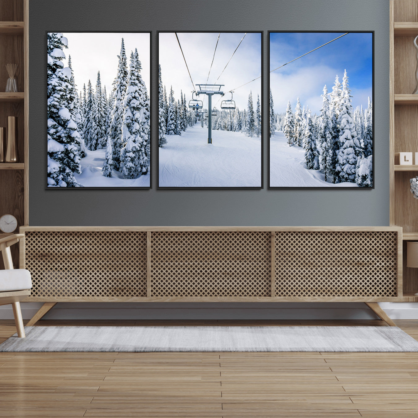21569-MGV-CV-36X24-Winter Ski Lift Wall Art Print - Landscape Wall Art | Snowy Mountain Adventure | Perfect for Cabin