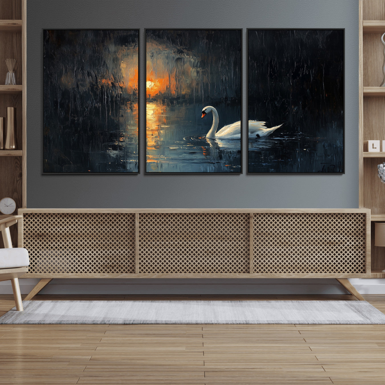 80615-MGV-CV-36X24-Abstract Swan on Water Wall Art Canvas Print - Elegant Nature Scene for Modern Home Decor