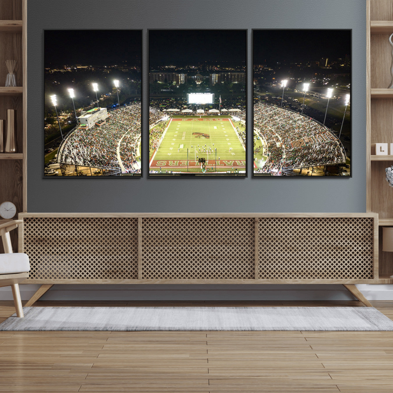 70951-MGV-FC-60X30-3P_Black-Florida A&M Rattlers Football Team Print - Tallahassee Bragg Memorial Stadium Wall Art Canvas Print