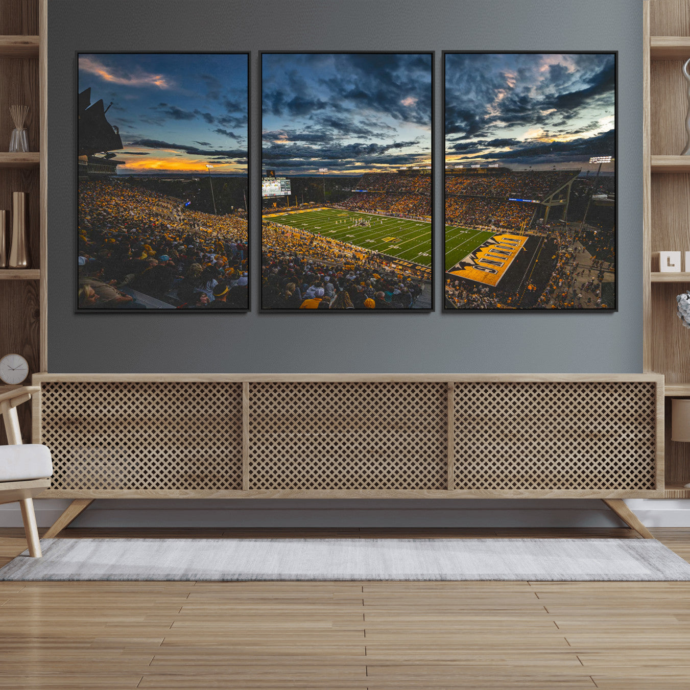 41879-MGV-FC-60X30-3P_Black-University of Wyoming Cowboys Football Team Print - Laramie War Memorial Stadium Wall Art Canvas