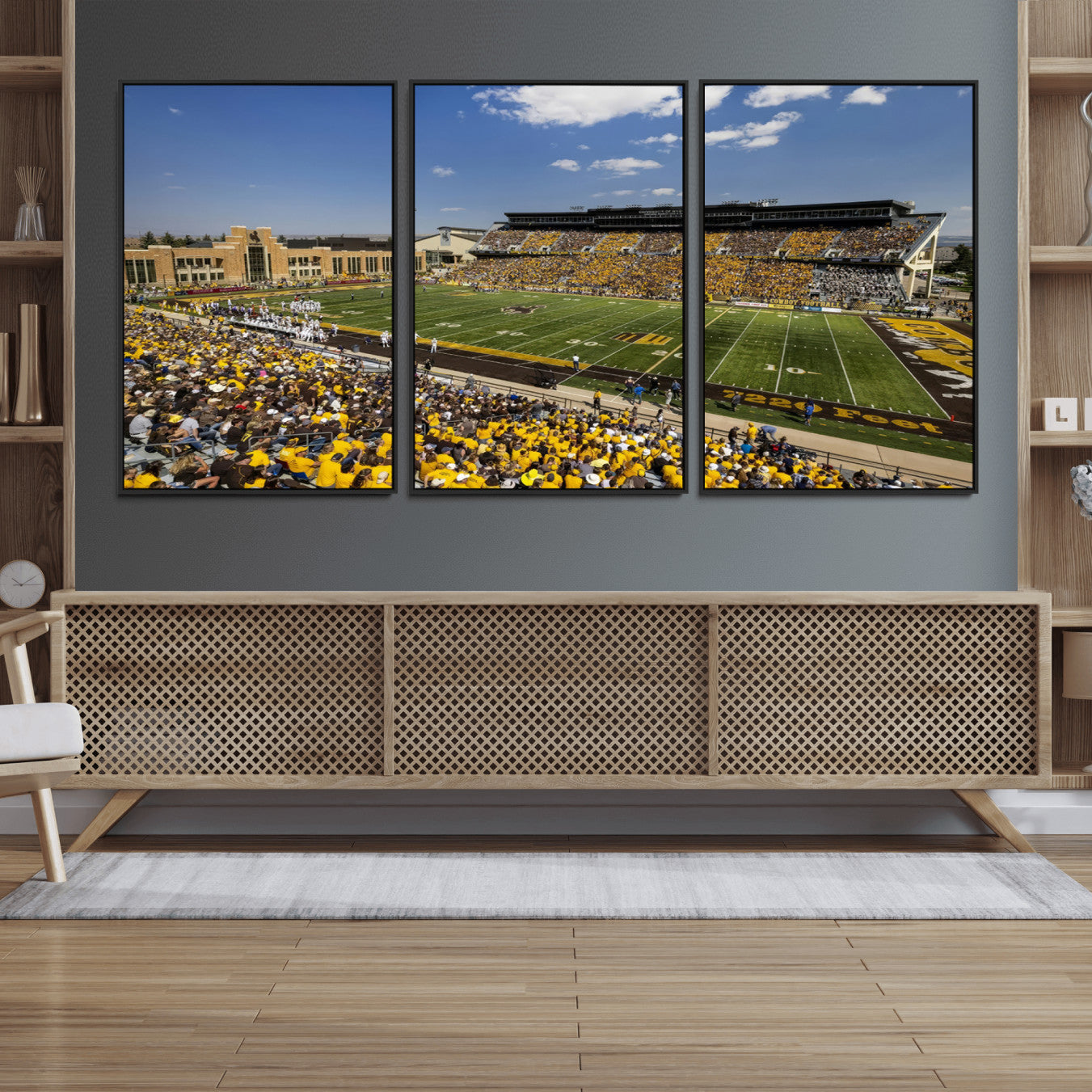 75112-MGV-FC-60X30-3P_Black-University of Wyoming Cowboys Football Team Print - Laramie Jonah Field War Memorial Stadium Wall