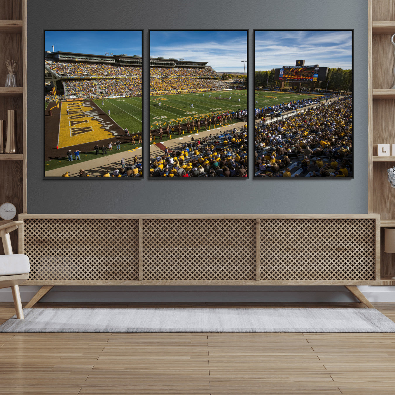 89846-MGV-FC-60X30-3P_Black-University of Wyoming Cowboys Football Team Print - Laramie Jonah Field War Memorial Stadium Wall