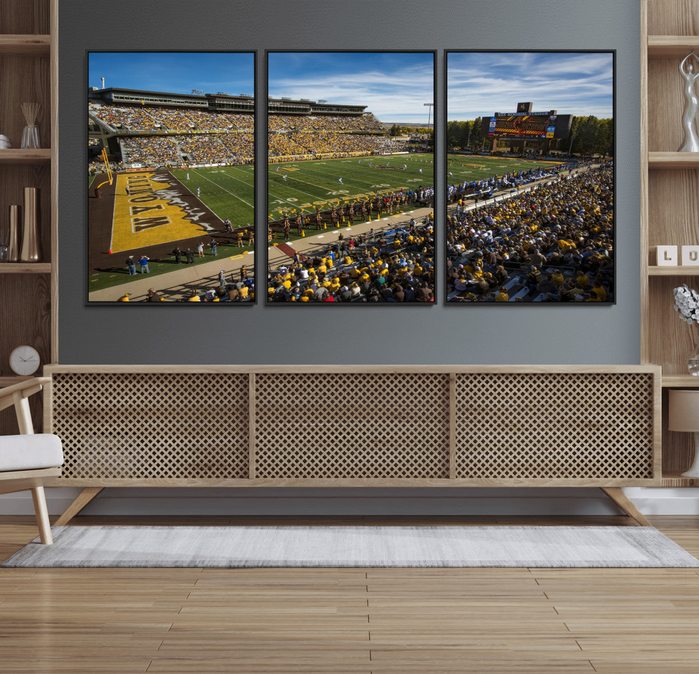 89846-MGV-FC-60X30-3P_Black-University of Wyoming Cowboys Football Team Print - Laramie Jonah Field War Memorial Stadium Wall
