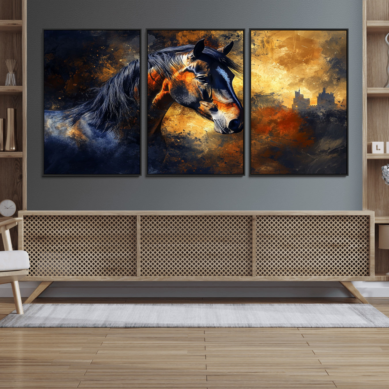 89247-MGV-FC-60X30-3P_Black-Abstract Horse Art Print - Abstract Canvas Wall Art | Perfect for Rustic Farmhouse, Modern, or