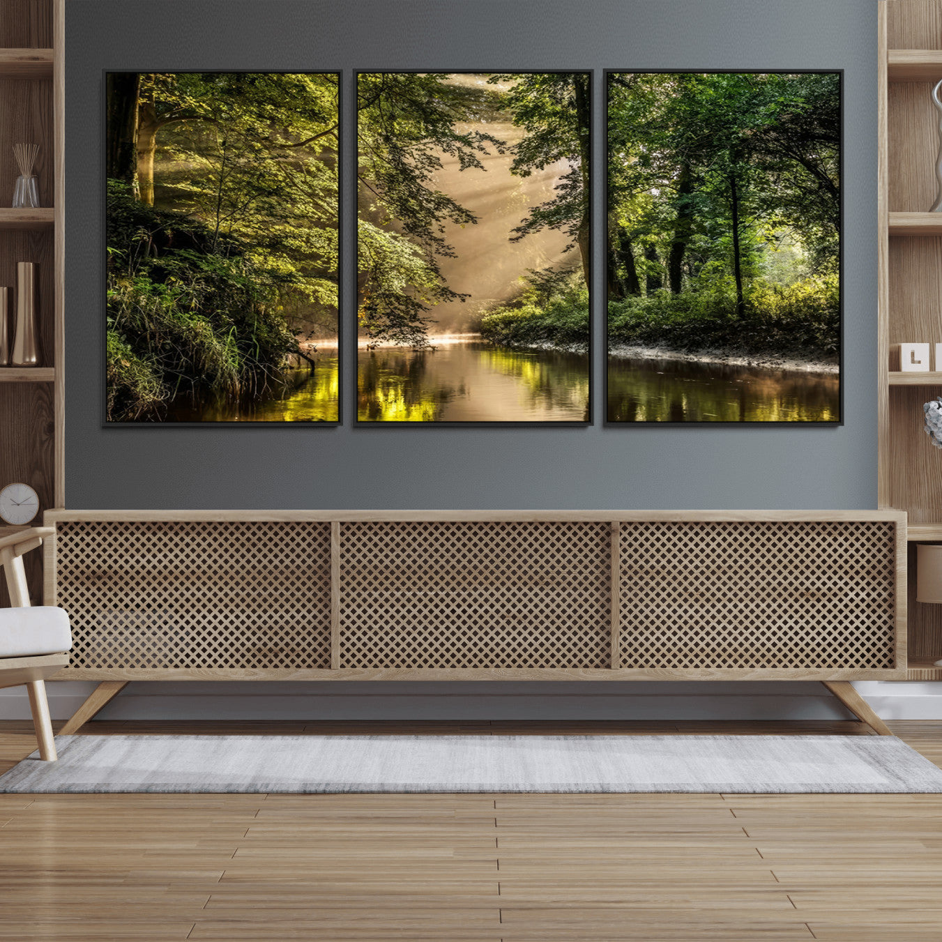87687-MGV-FC-60X30-3P_Black-Forest Wall Art Print | River Landscape Wall Art | Perfect for Farmhouse Wall Decor, Cabin Wall Art