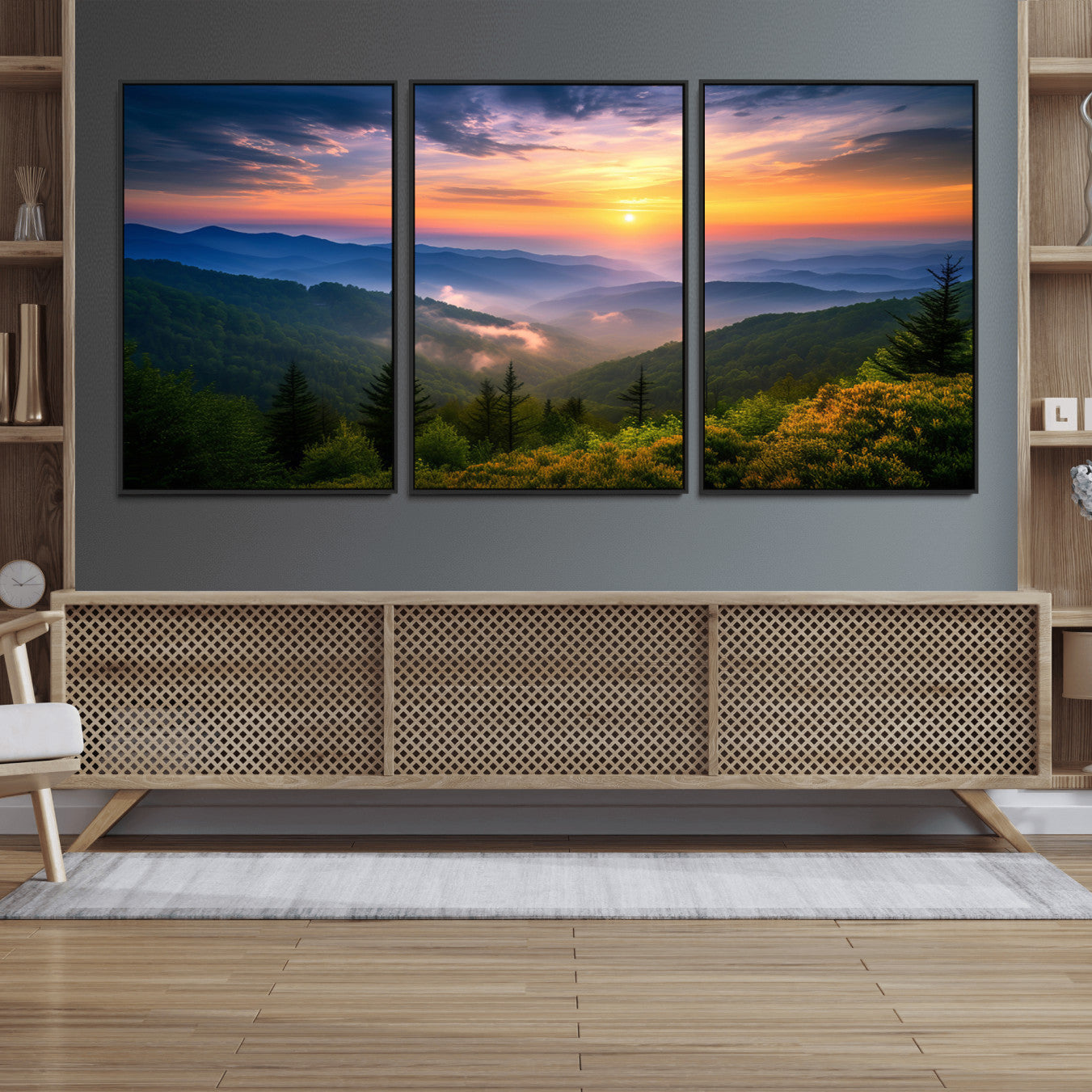 96548-MGV-FC-60X30-3P_Black-Majestic Mountain Sunrise Print | Landscape Wall Art | Canvas Print Ready to Hang | Farmhouse Wall