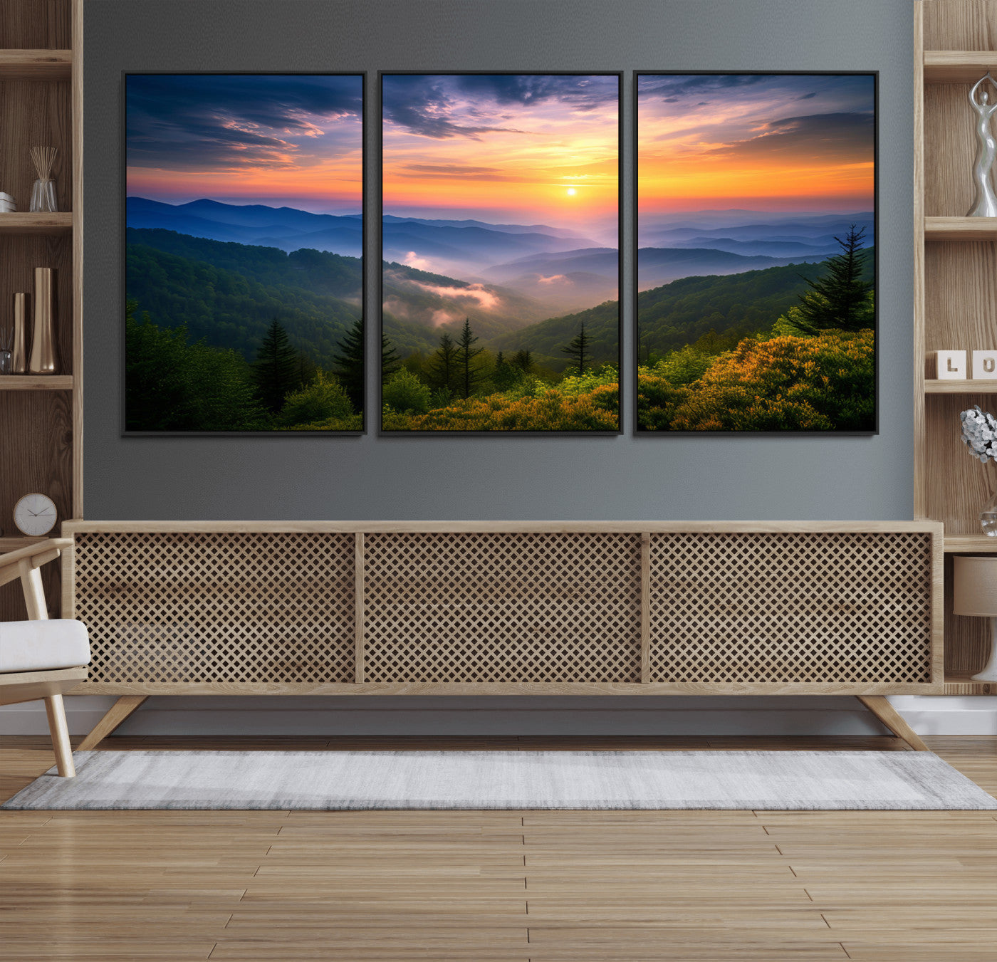 96548-MGV-FC-60X30-3P_Black-Majestic Mountain Sunrise Print | Landscape Wall Art | Canvas Print Ready to Hang | Farmhouse Wall