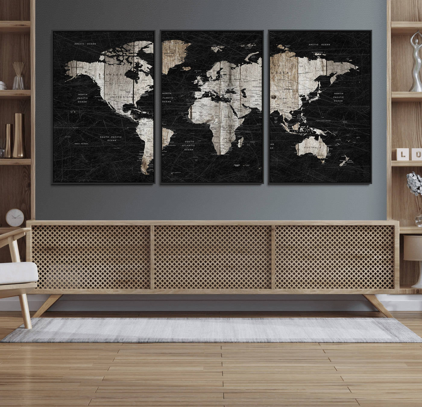 49500-MGV-FC-60X30-3P_Black-Push Pin World Map Canvas Print – Framed Travel Map Wall Art for Couples, Anniversary Gift, Modern Home or Office Decor