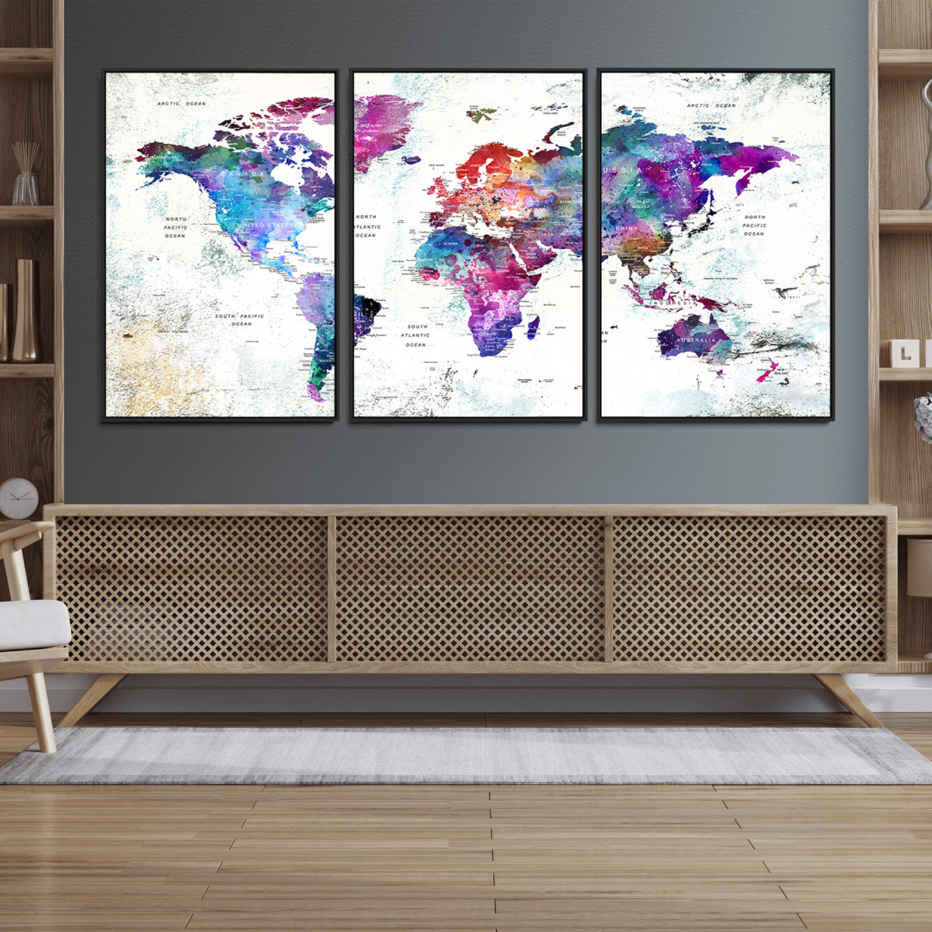 58447-MGV-FC-60X30-3P_Black-Push Pin World Map Canvas Print – Travel Tracker Wall Art for Couples, Perfect Anniversary Gift for Home or Office Decor