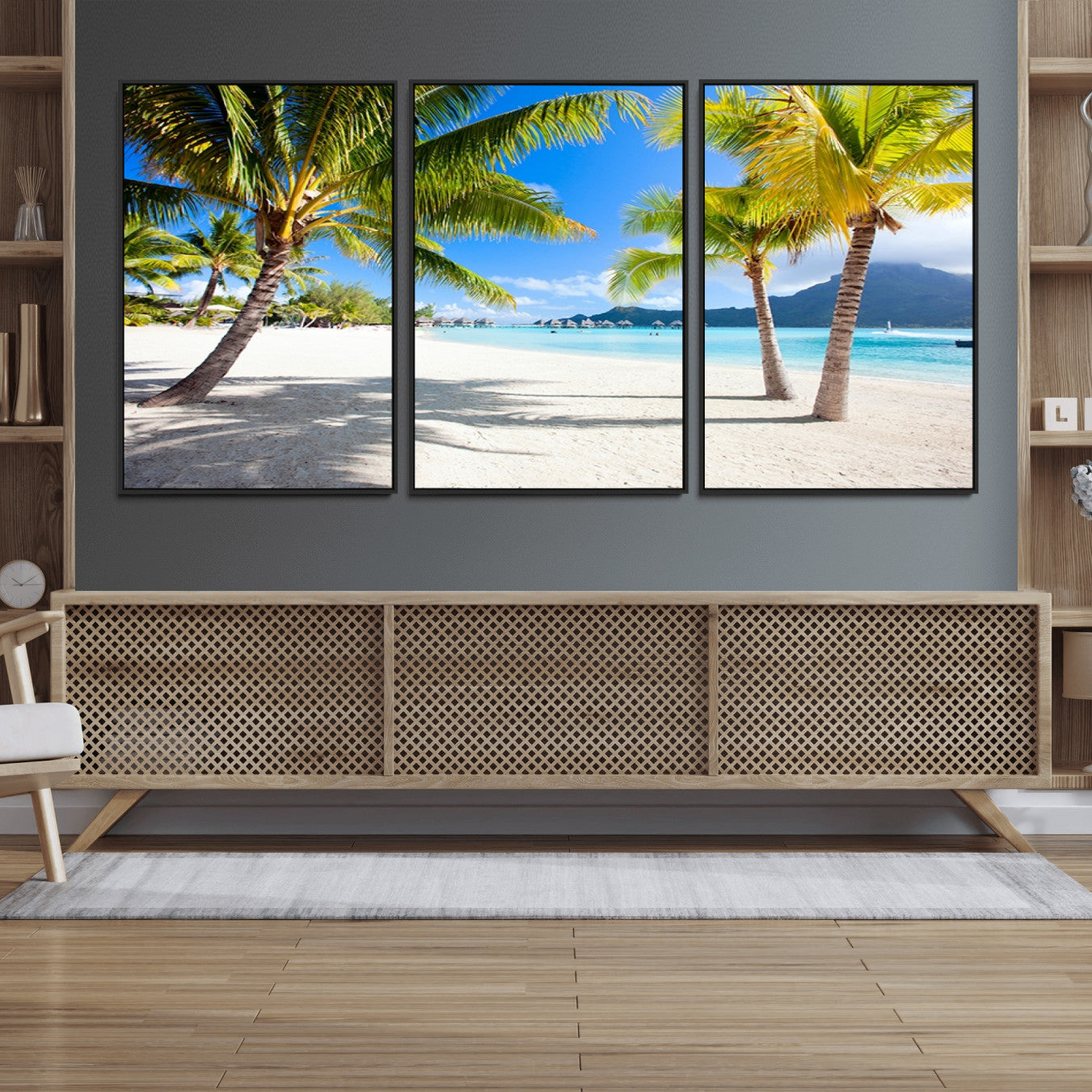 -Blue Beach and Sea Wall Art Canvas Print