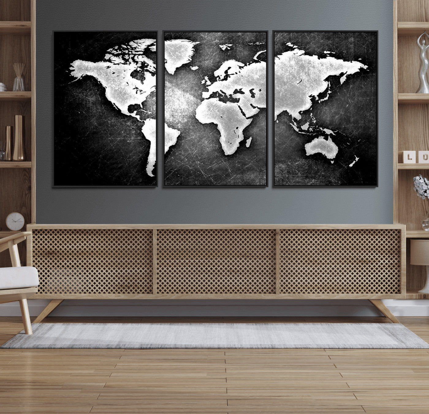 95037-MGV-FC-60X30-3P_Black-World Map Wall Art Canvas Print – Framed Wall Art for Anniversary Gift or Home Adventure Decor