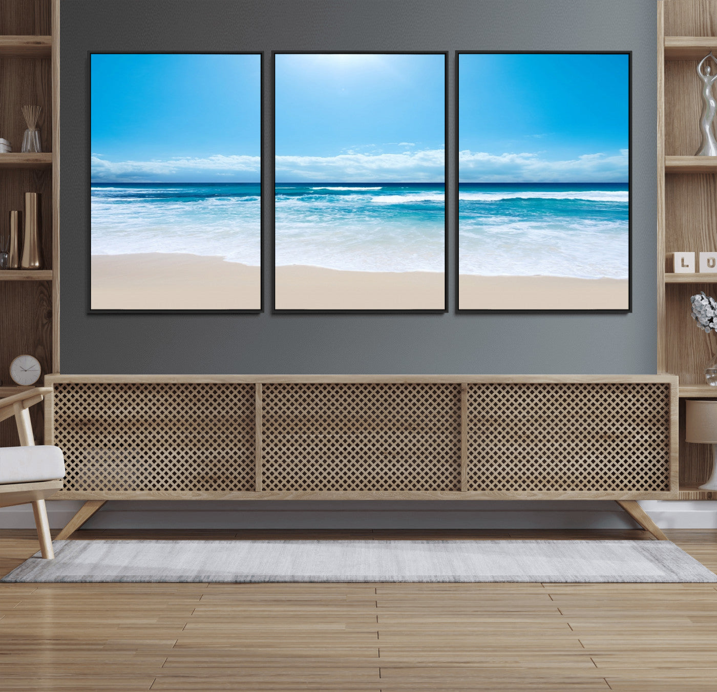 -Wall Art Canvas Print Shiny Blue Sea and Beach