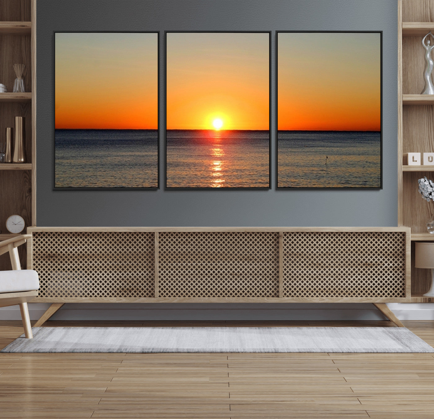 54676-MGV-FC-60X30-3P_Black-Golden Horizon Sunset Over Ocean Wall Art Canvas Print – Tropical Beach Canvas Wall Art – Giclee