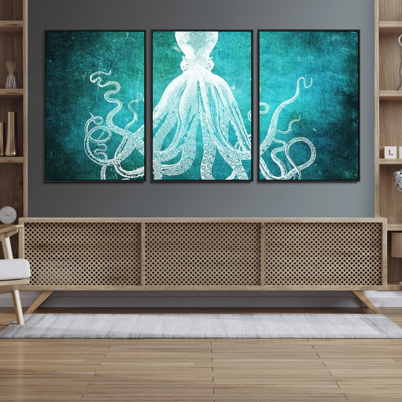 20773-MGV-FC-60X30-3P_Black-Green Octopus Abstract Wall Art Canvas Print