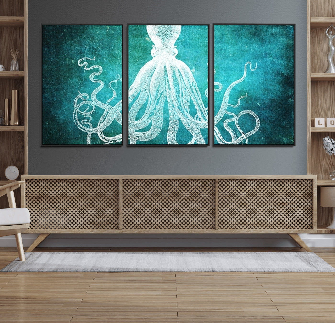 20773-MGV-FC-60X30-3P_Black-Green Octopus Abstract Wall Art Canvas Print
