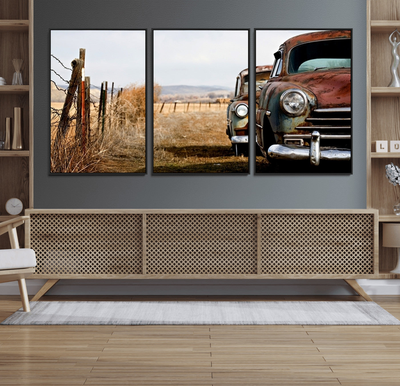 33308-MGV-FC-60X30-3P_Black-Old Rustic Classic Car Wall Art Canvas Print