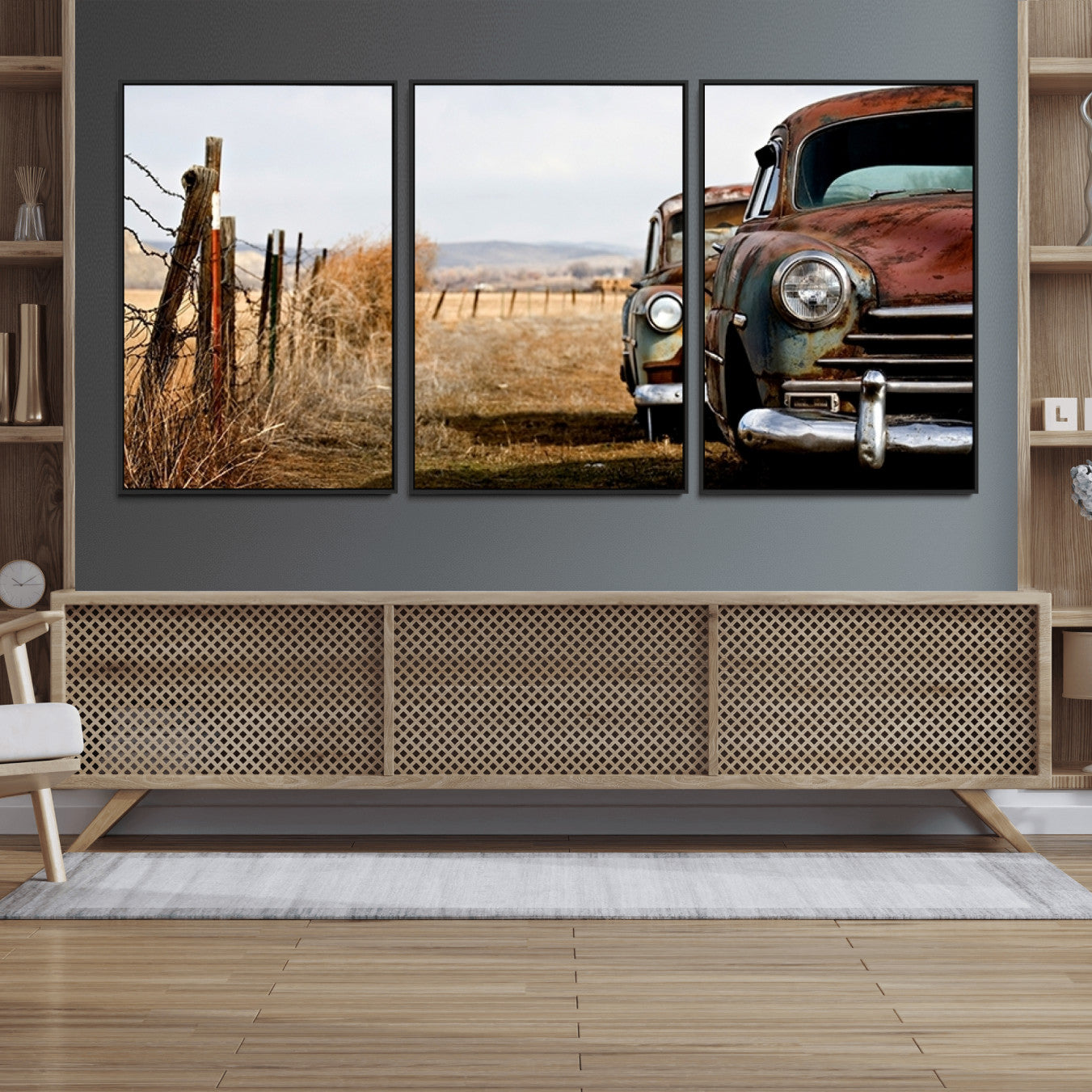 33308-MGV-FC-60X30-3P_Black-Classic Cars Vintage Wall Art Canvas Print