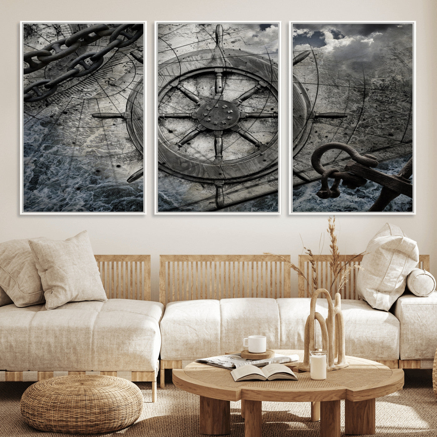 36770-MGV-FC-60X30-3P_White-Ship Steering Wheel Vintage Wall Art Canvas Print