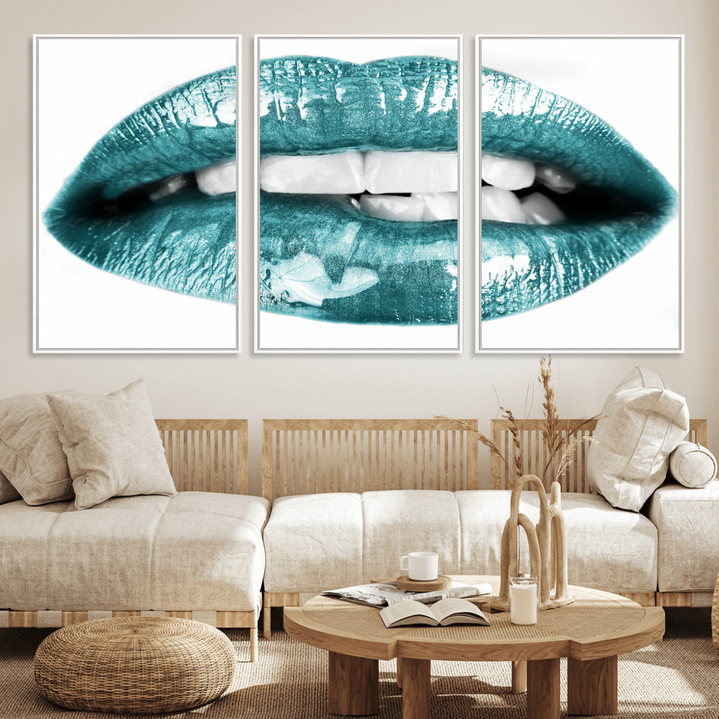 72429-MGV-FC-60X30-3P_White-Blue Lips Wall Art Canvas Print