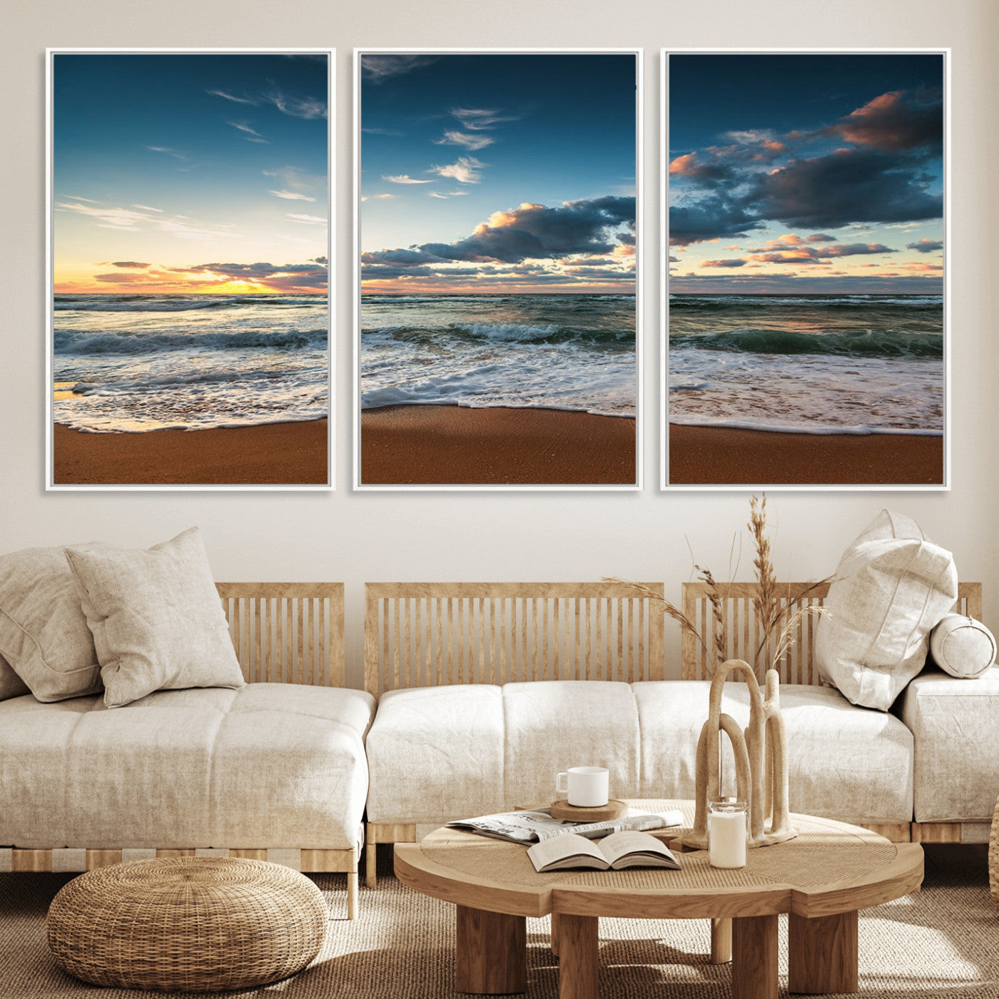 58103-MGV-FC-60X30-3P_White-Ocean Beach Wall Art Canvas Print Sunset Artwork Print Coastal Wall Art