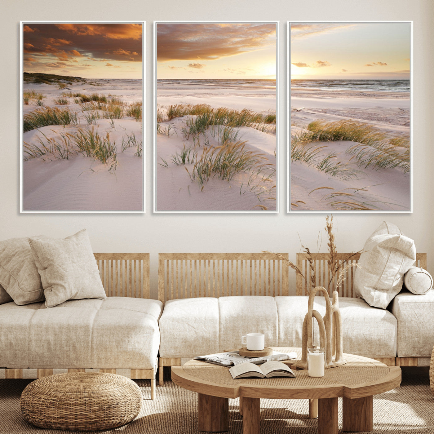 61246-MGV-FC-60X30-3P_White-Flight Over Coastal Beach Landscape, Flight Over Coastal Beach Print Canvas Wall Art
