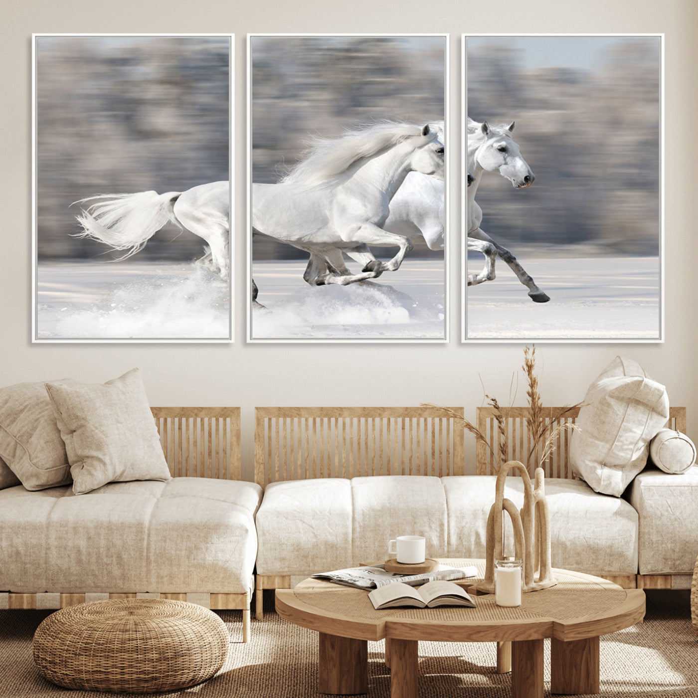 30973-MGV-FC-60X30-3P_White-The White Horses Wall Art, Framed White Horses Wall Art Canvas Print