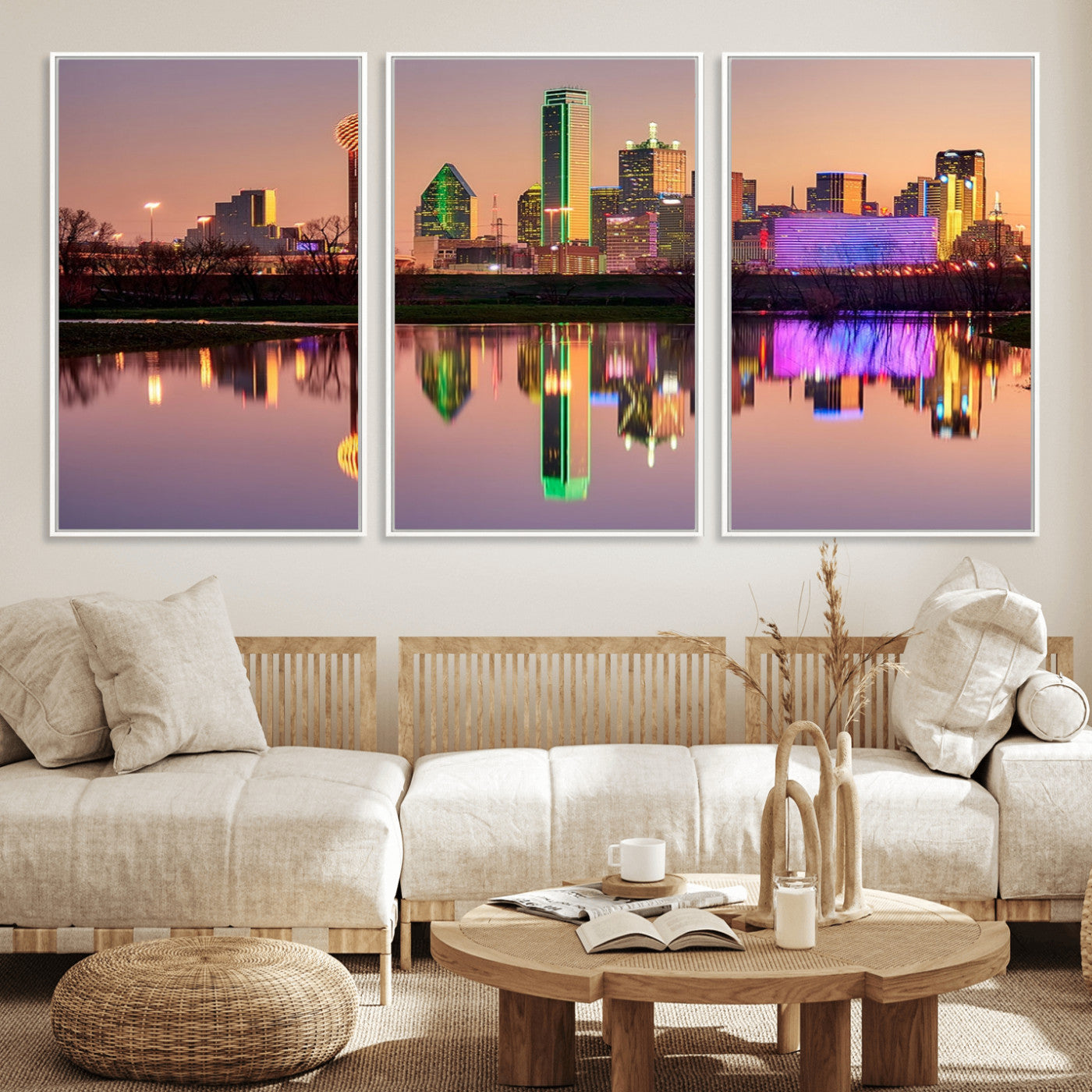 -Colorful Dallas City Lights Night Skyline Wall Art Print Dallas Cityscape Canvas Print Dallas