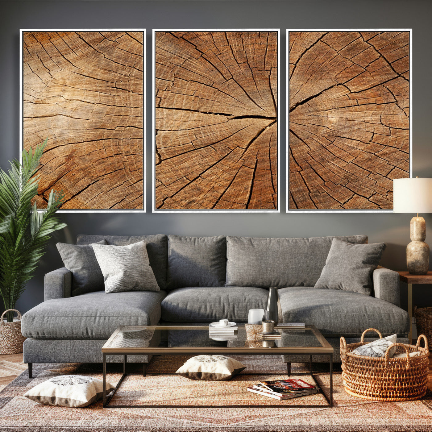 61710-MGV-CV-36X24 - Tree Ring Canvas Art, Rustic Wood Grain Wall Art, Tree Slice Decor for Modern Homes, Giclee