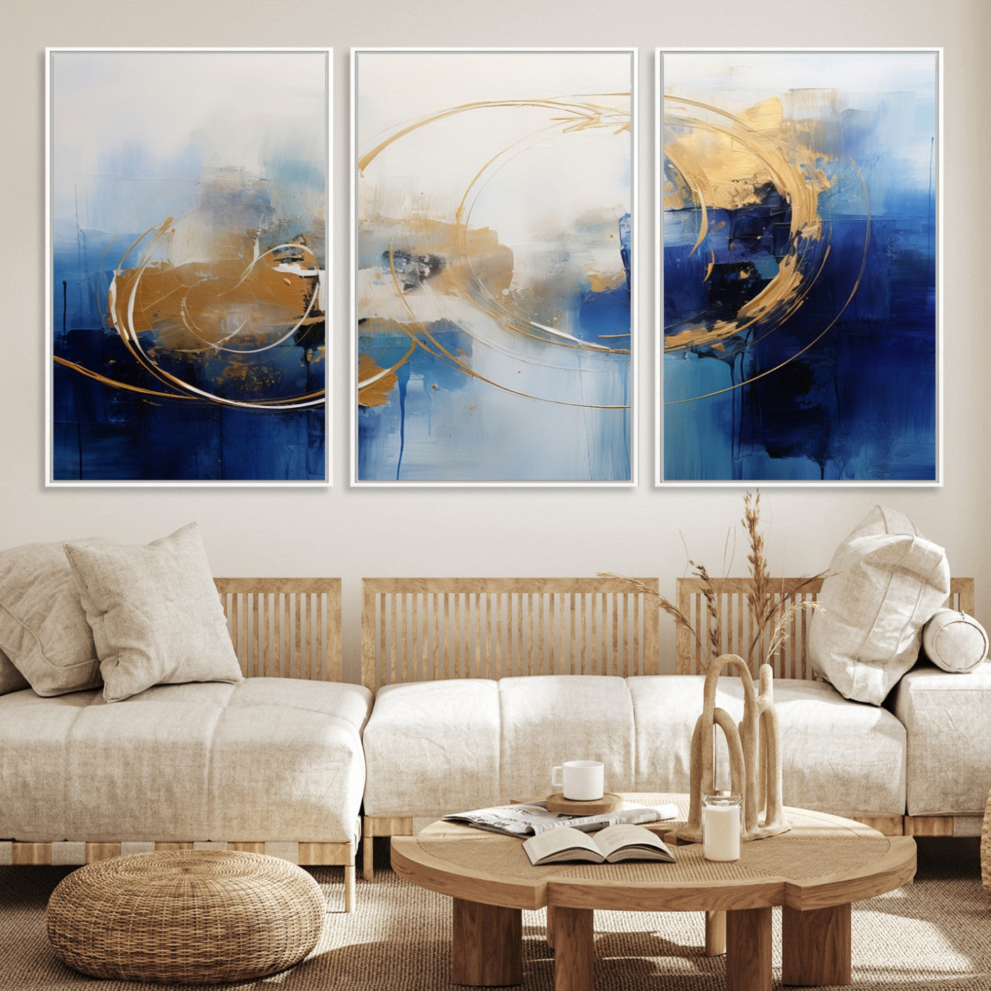 52314-MGV-FC-60X30-3P_White-Navy Blue Abstract Wall Art Canvas Print