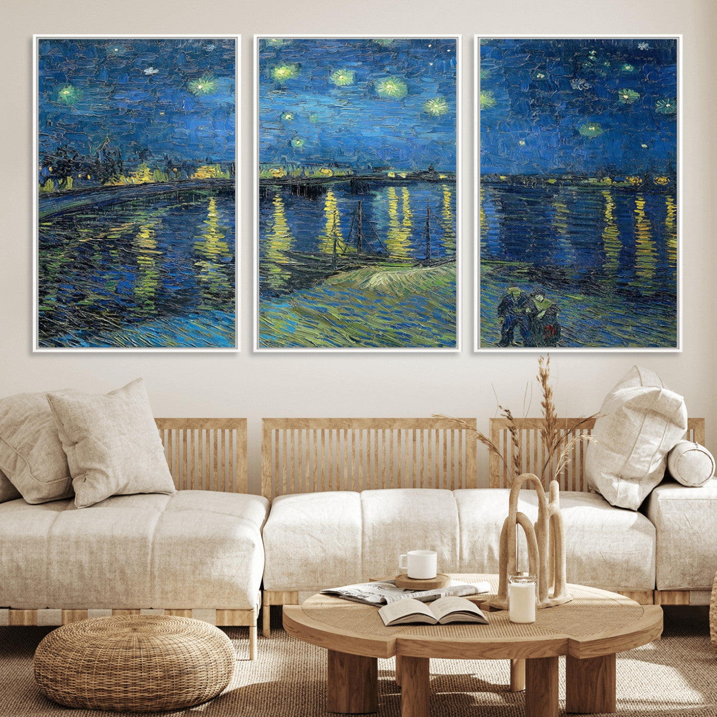 94605-MGV-CV-36X24-Vincent van Gogh Starry Night over the Rhone Abstract Wall Art Canvas, Starry Night Canvas Print