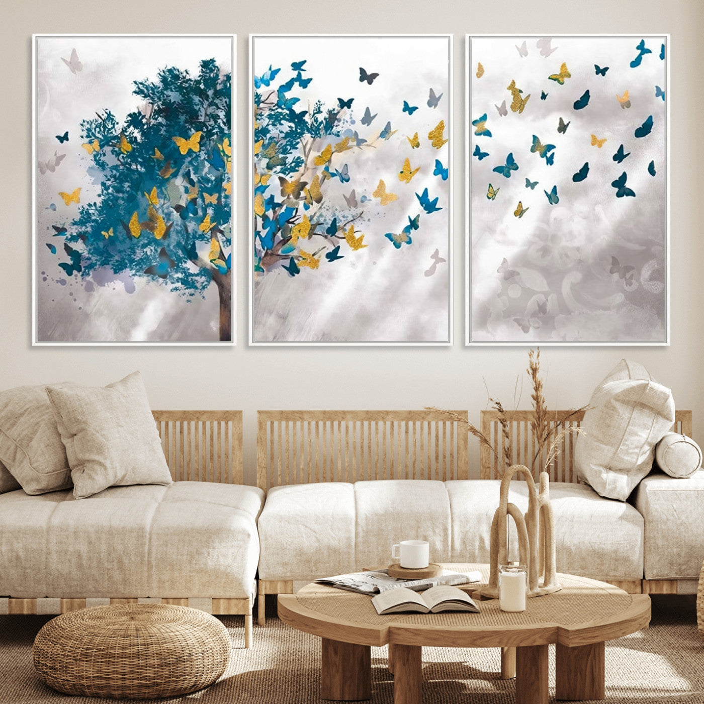 37564-MGV-FC-60X30-3P_White-Tree Butterfly Abstract Tree and Butterfly Wall Art Canvas Print