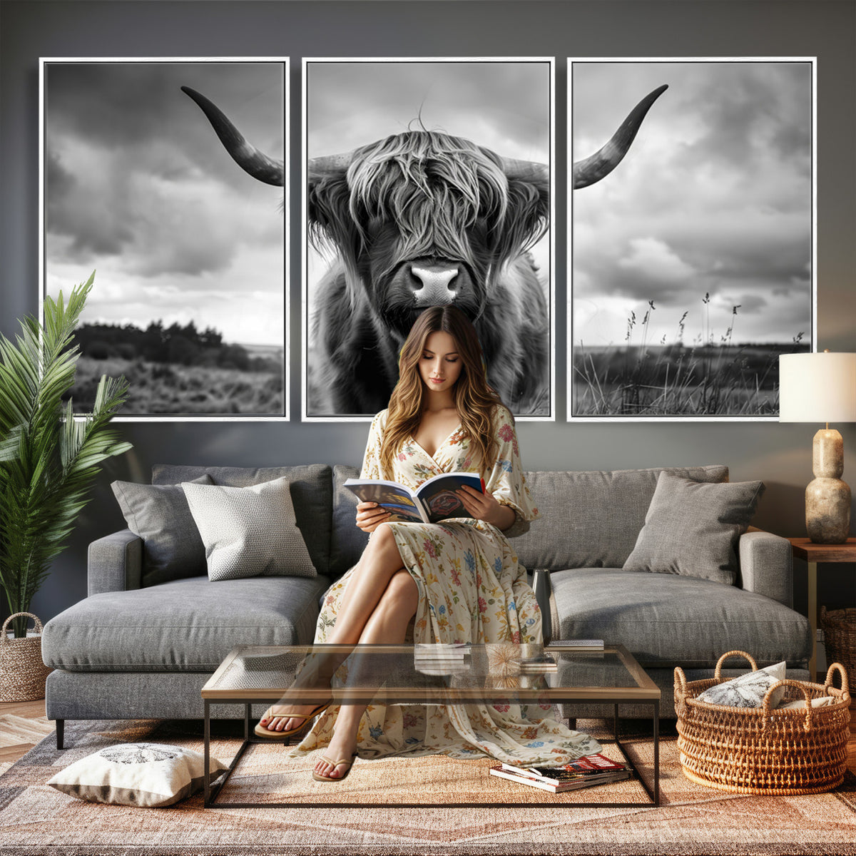 17924-_Poster-30x20 - Scottish Cow Wall Art Canvas Print, Longhorn Wall Art