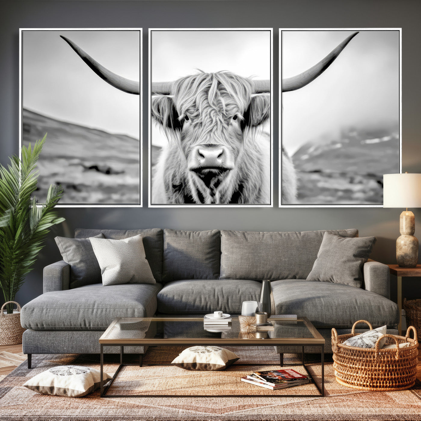 80564-MGV-CV-60X30-3P - Scottish Cow Wall Art Canvas Print