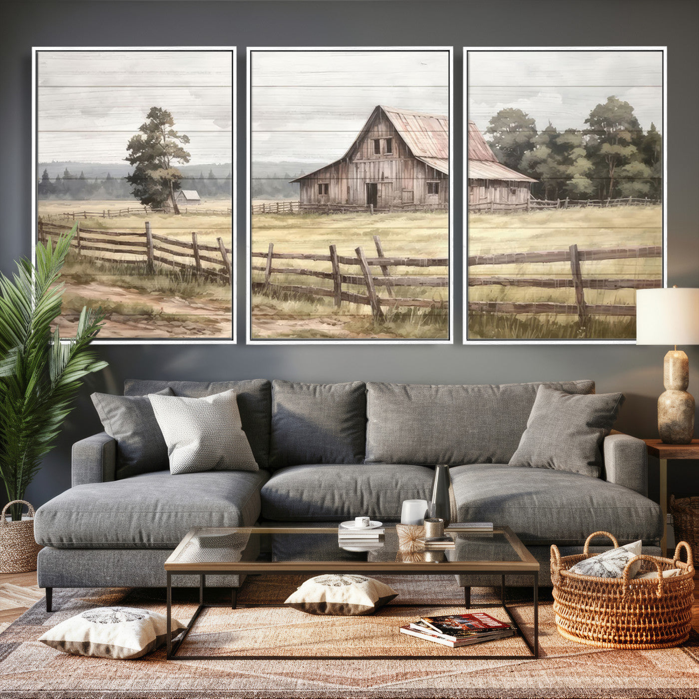 87489-MGV-CV-36X24 - Rustic Farmhouse Barn Wall Art | Framed Gallery Wrap Barn Giclee Canvas Print for Farmhouse Decor