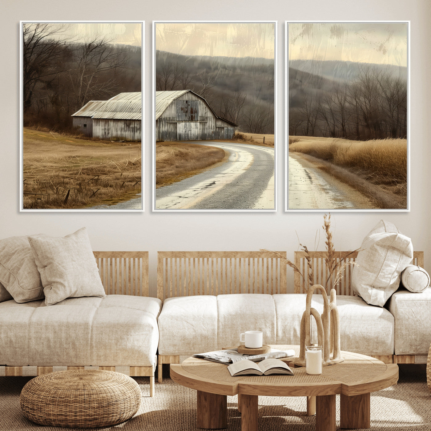 10376-MGV-FC-60X30-3P_White-Vintage Barn for Farmhouse Wall Decor Canvas Print