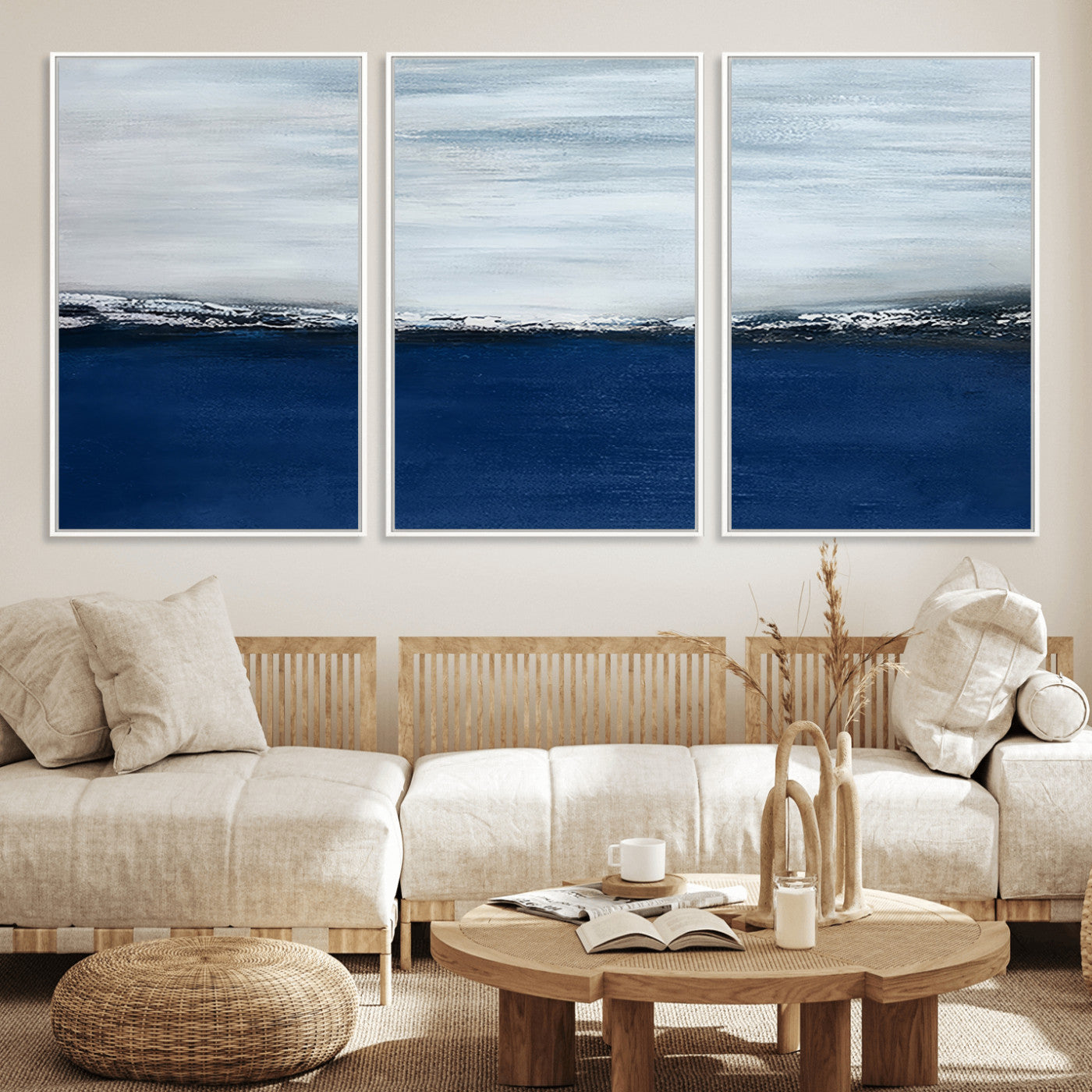 62197-MGV-FC-60X30-3P_White-Navy Blue Abstract Wall Art Canvas Print