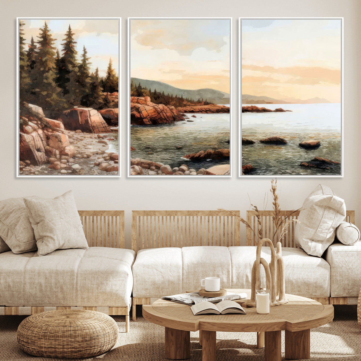 77145-MGV-CV-36X24-Serene Coastal View of Acadia National Park Wall Art - Stunning 3-Panel Wall Art Canvas Print,