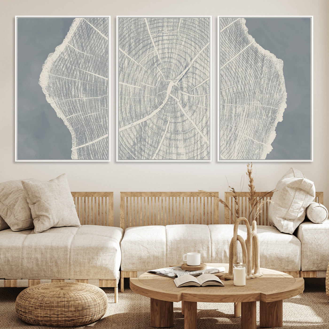 25547-MGV-FC-60X30-3P_White-Abstract Tree Ring Wall Art Canvas Print – Nature-Inspired, Ready to Hang, Modern Home Decor