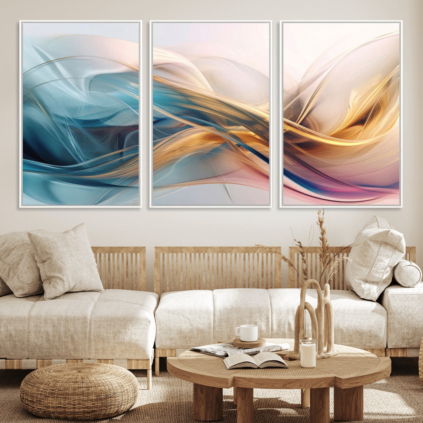 17461-MGV-FC-60X30-3P_White-Abstract Flowing Colors Wall Art Canvas Print