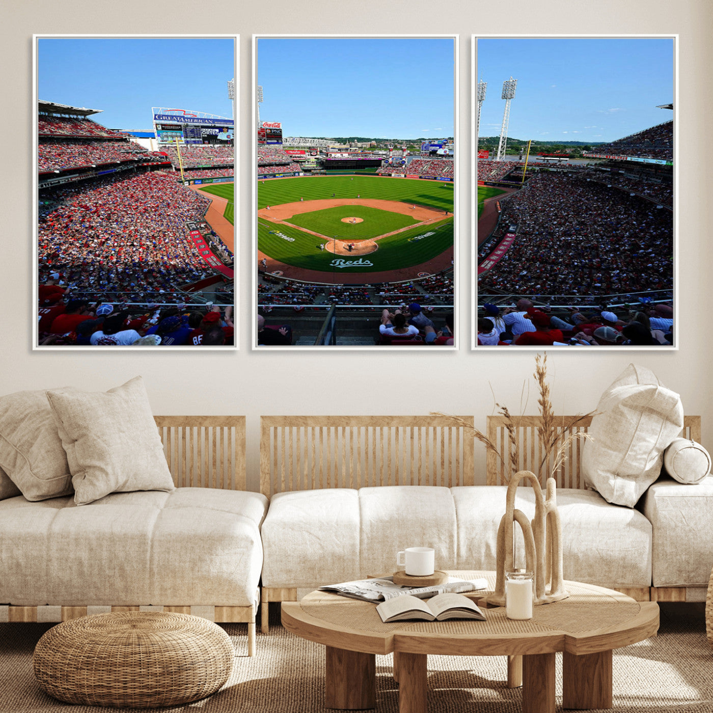 90998-MGV-FC-60X30-3P_White-Cincinnati Reds Baseball Canvas Print - Great American Ball Park Stadium Wall Art Canvas Print