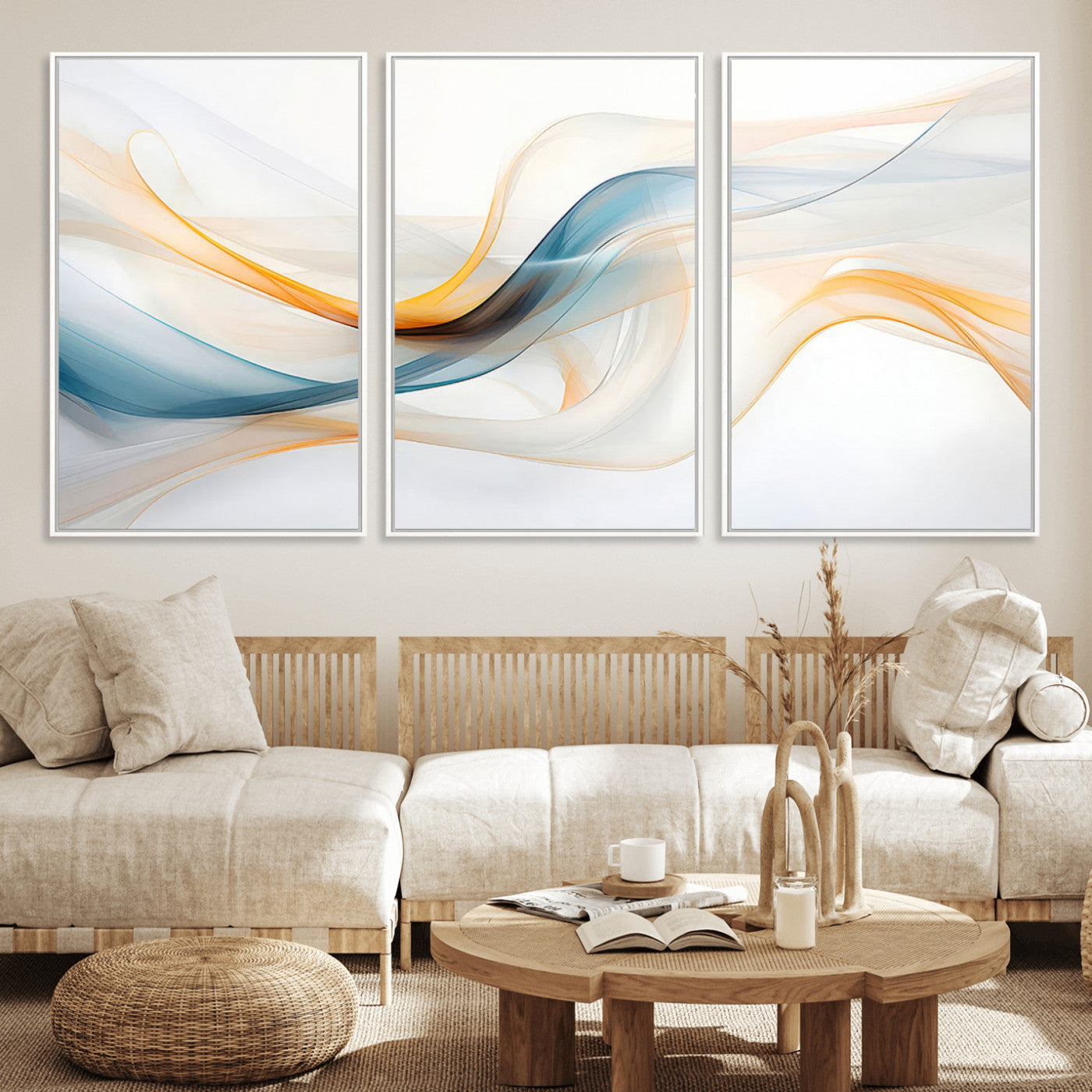 60881-MGV-FC-60X30-3P_White-Decorative Turquoise Abstract Wave Wall Art Canvas Print