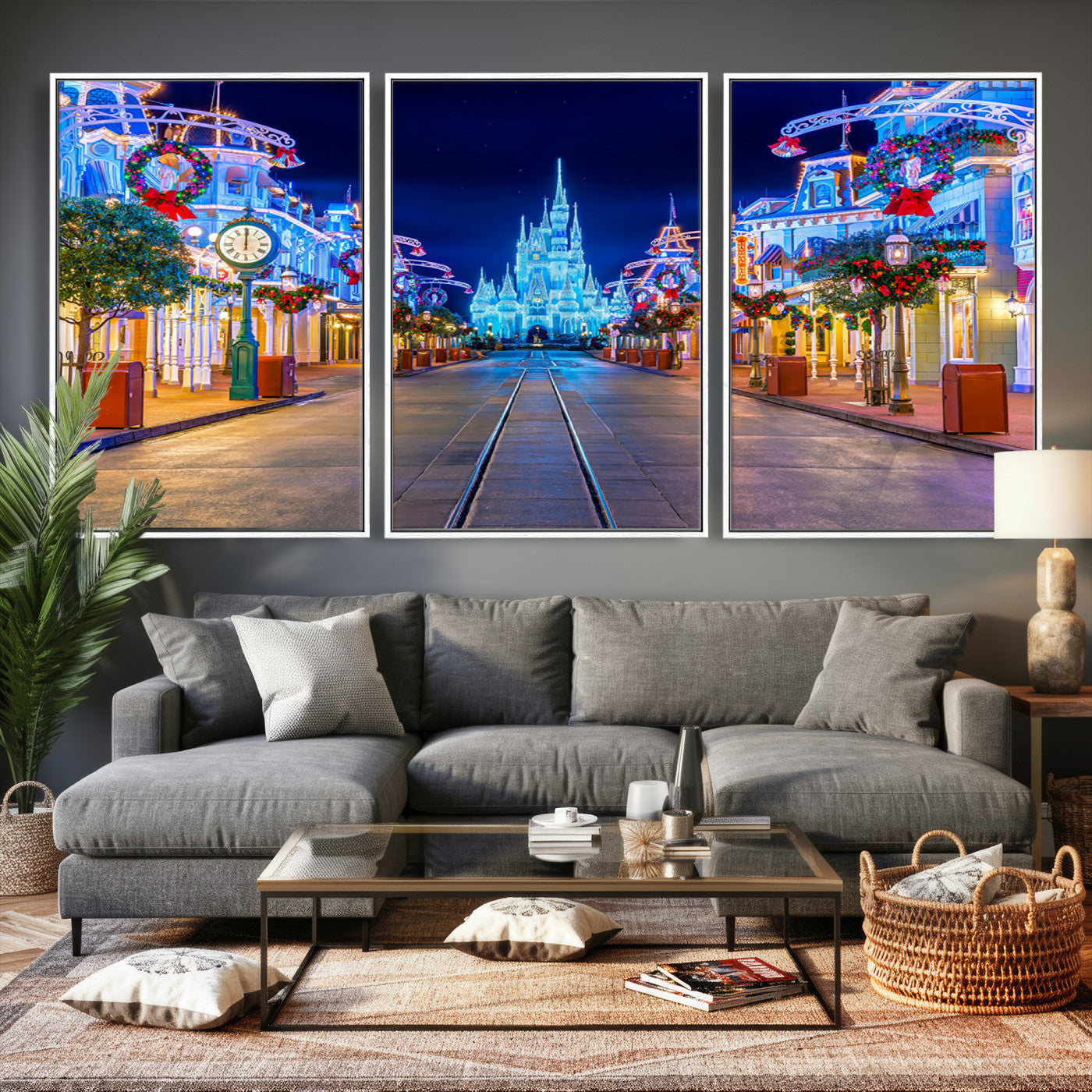 12470-MGV-CV-36X24 - Disney Castle Wall Art – Large Magic Kingdom Canvas Artwork, Fairytale Design, Kids Room Christmas Decor for Home, Office