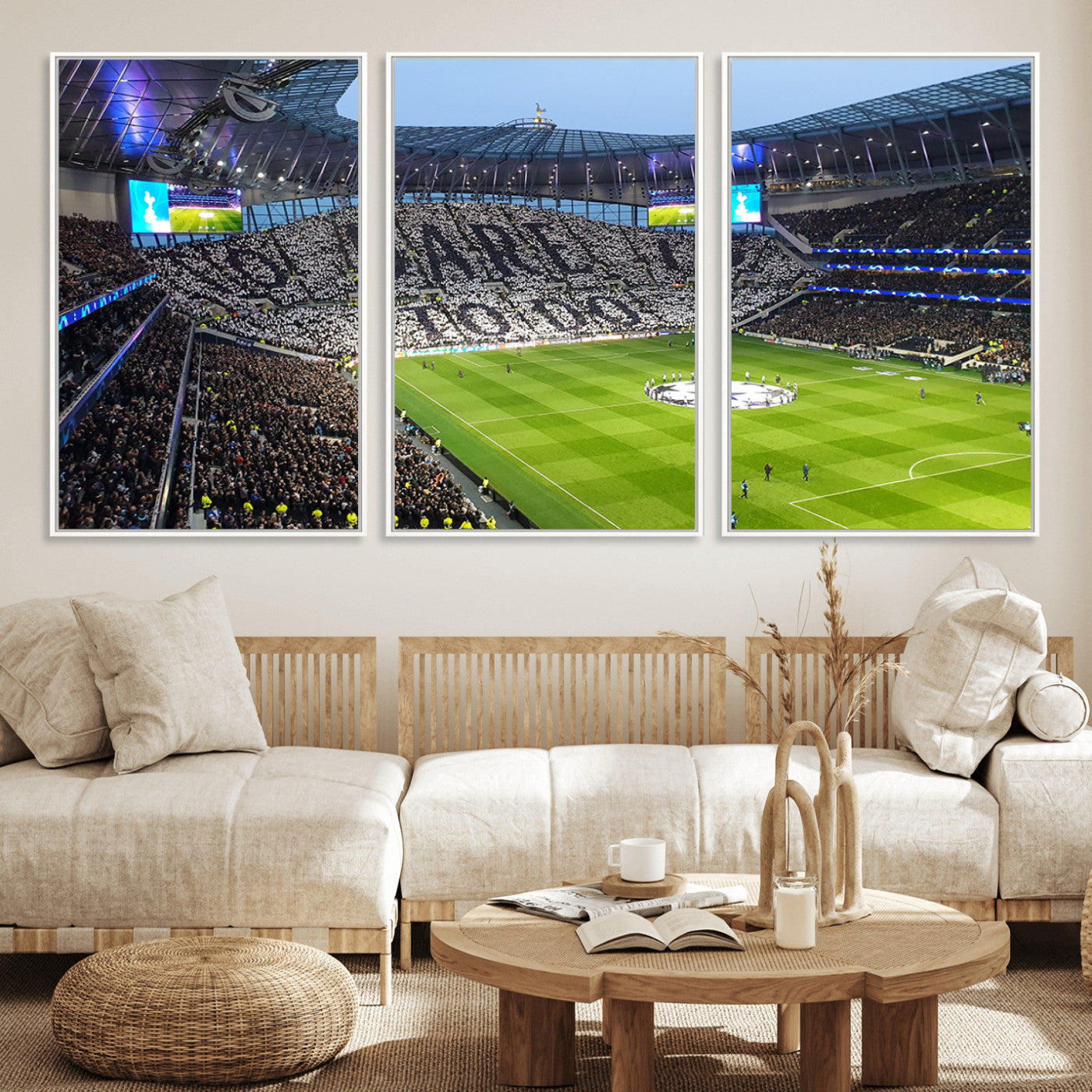 38765-MGV-FC-60X30-3P_White-Tottenham Hotspur Stadium Canvas Print, Match Day Triple Canvas Wall Art - Premier League Football